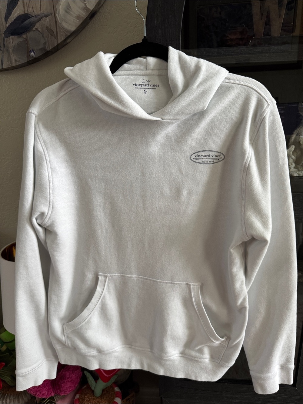 Vineyard Vines White Hooded Pullover with Subtle Logo